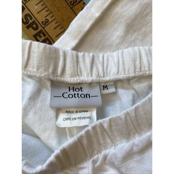 Hot Cotton M 100% Linen White Wide Leg Elastic Waist Pull On Pants Lagenlook - Picture 4 of 13